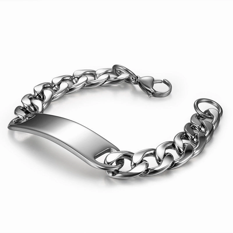 Wholesale Men's Titanium Steel Stainless Steel Curved Brand Bracelet Hip Hop Cuban Retro