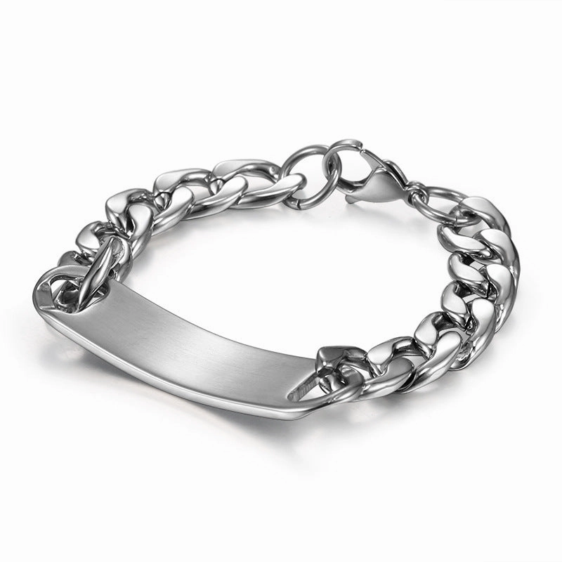 Wholesale Men's Titanium Steel Stainless Steel Curved Brand Bracelet Hip Hop Cuban Retro