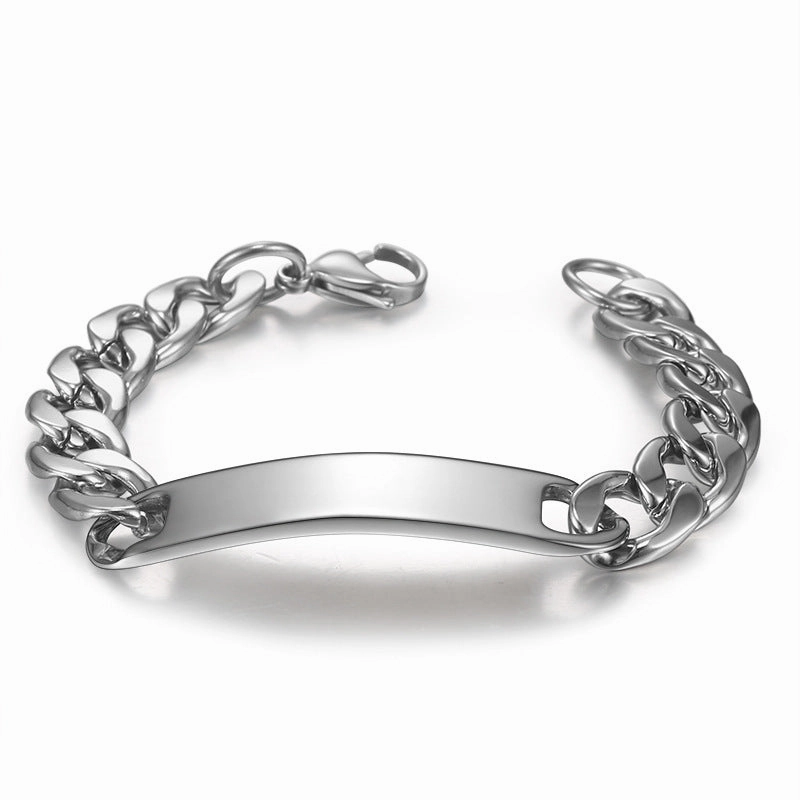 Wholesale Men's Titanium Steel Stainless Steel Curved Brand Bracelet Hip Hop Cuban Retro