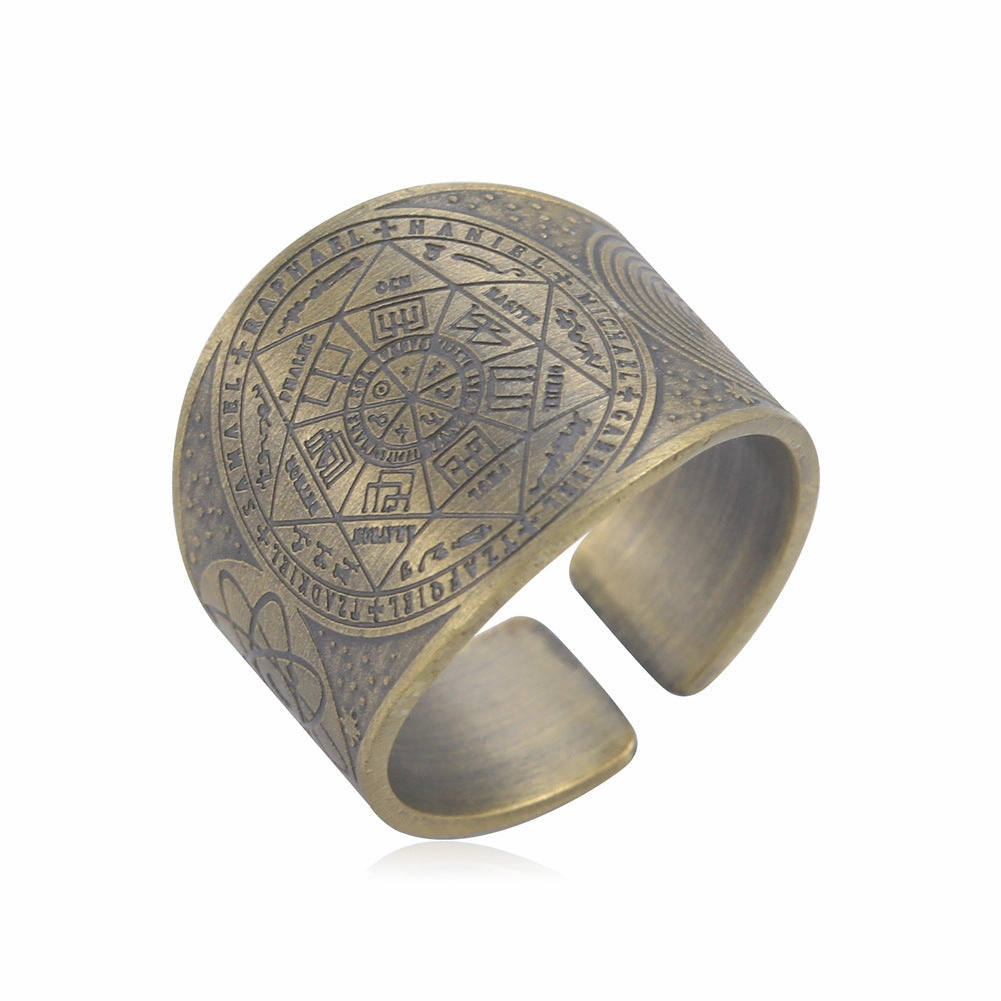 Wholesale Men's Vintage Copper Seven Pointed Star Magic Formation Opening Ring