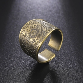 Wholesale Men's Vintage Copper Seven Pointed Star Magic Formation Opening Ring