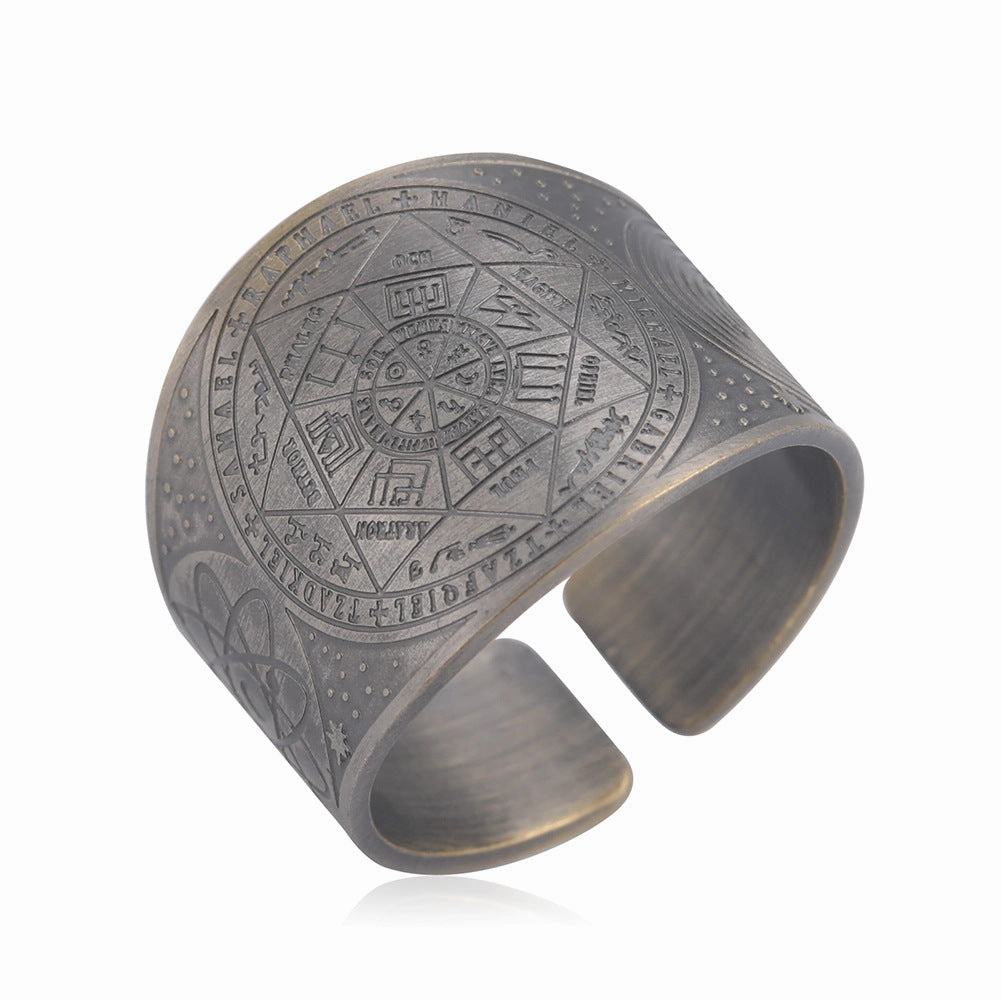 Wholesale Men's Vintage Copper Seven Pointed Star Magic Formation Opening Ring