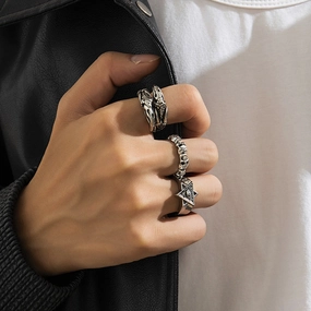 Wholesale men's vintage six-pointed star ring set