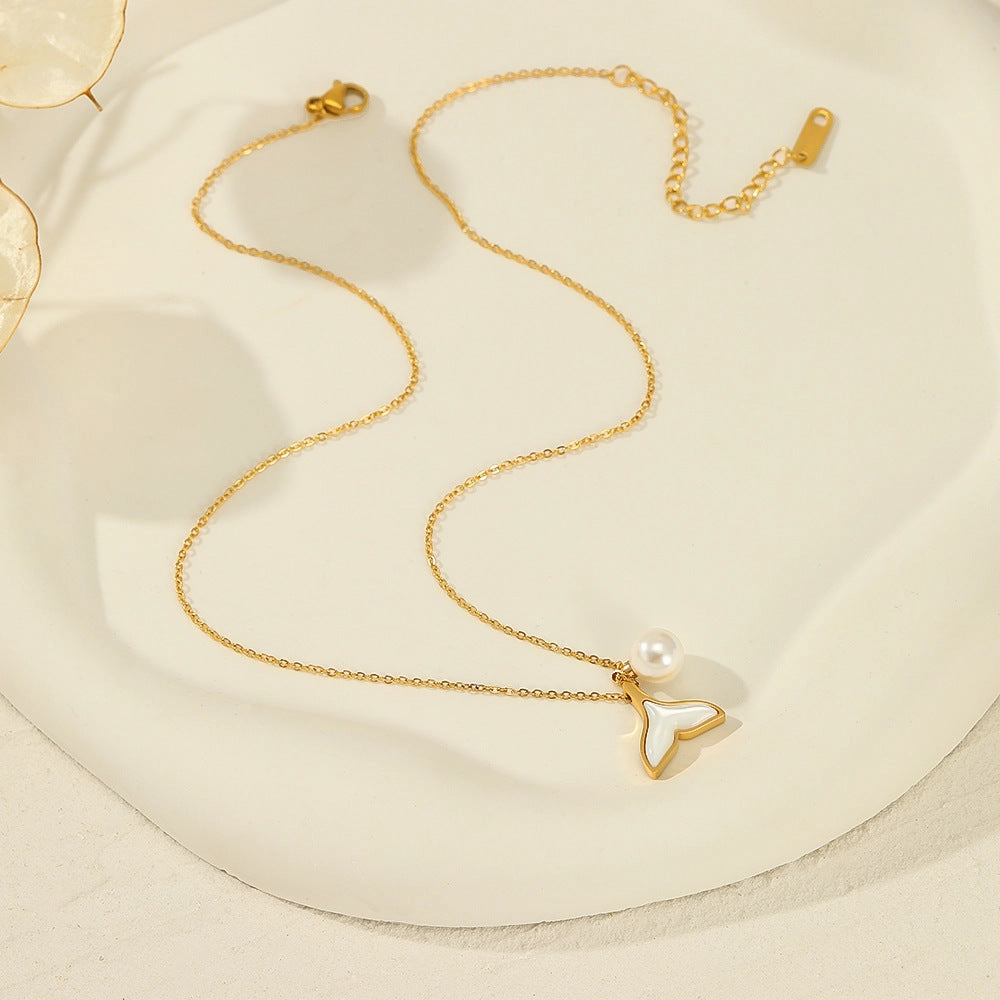 Wholesale Mermaid Tail Pearl Pendant Stainless Steel Necklace