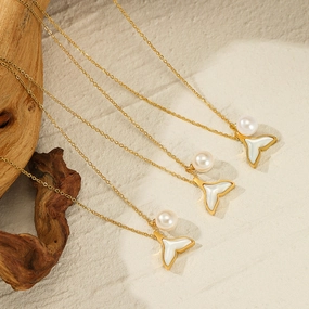 Wholesale Mermaid Tail Pearl Pendant Stainless Steel Necklace