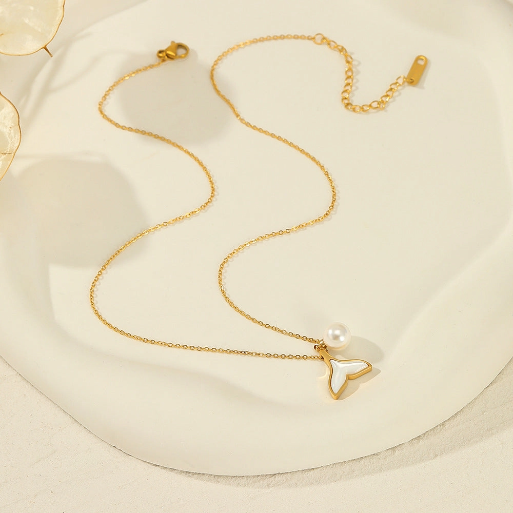 Wholesale Mermaid Tail Pearl Pendant Stainless Steel Necklace