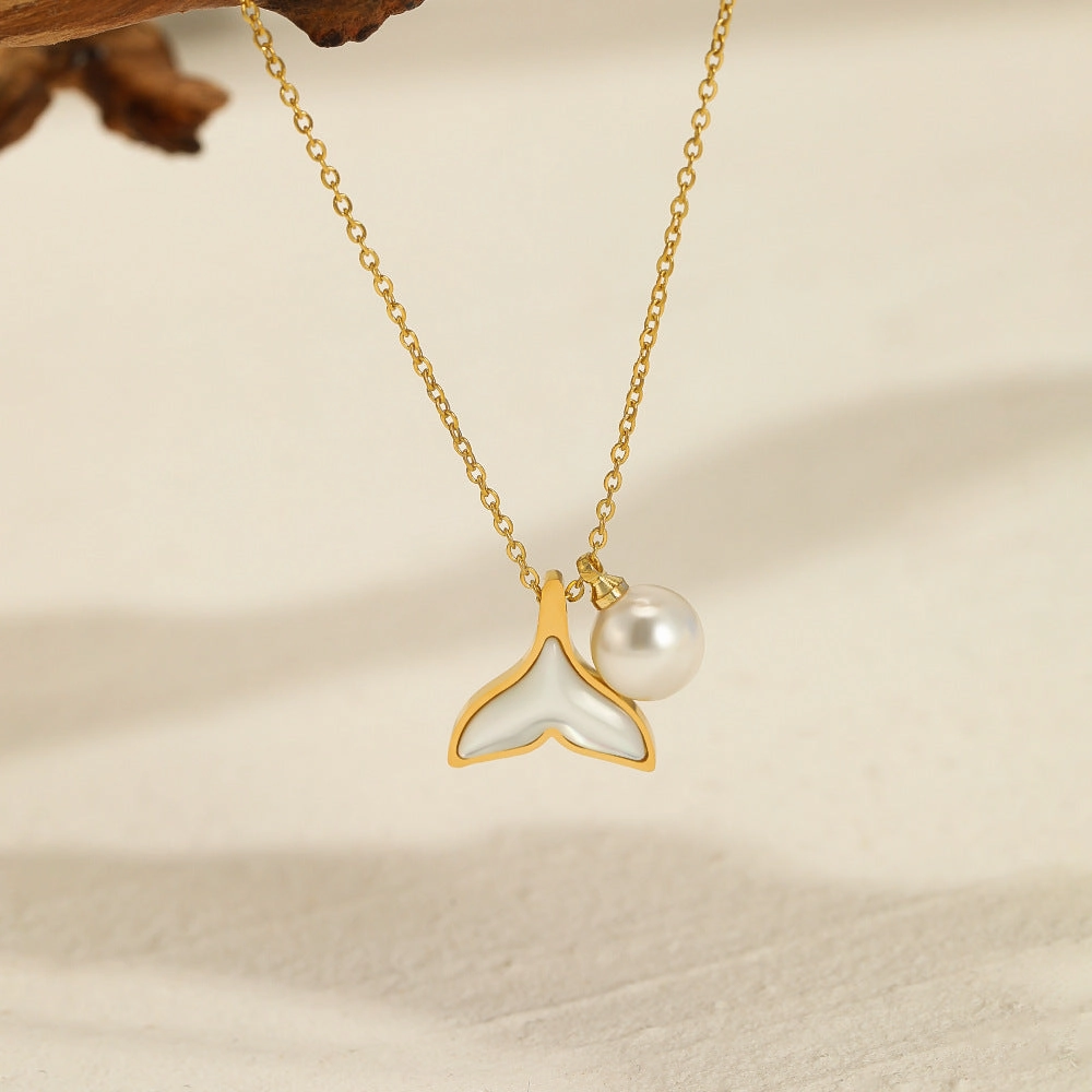 Wholesale Mermaid Tail Pearl Pendant Stainless Steel Necklace