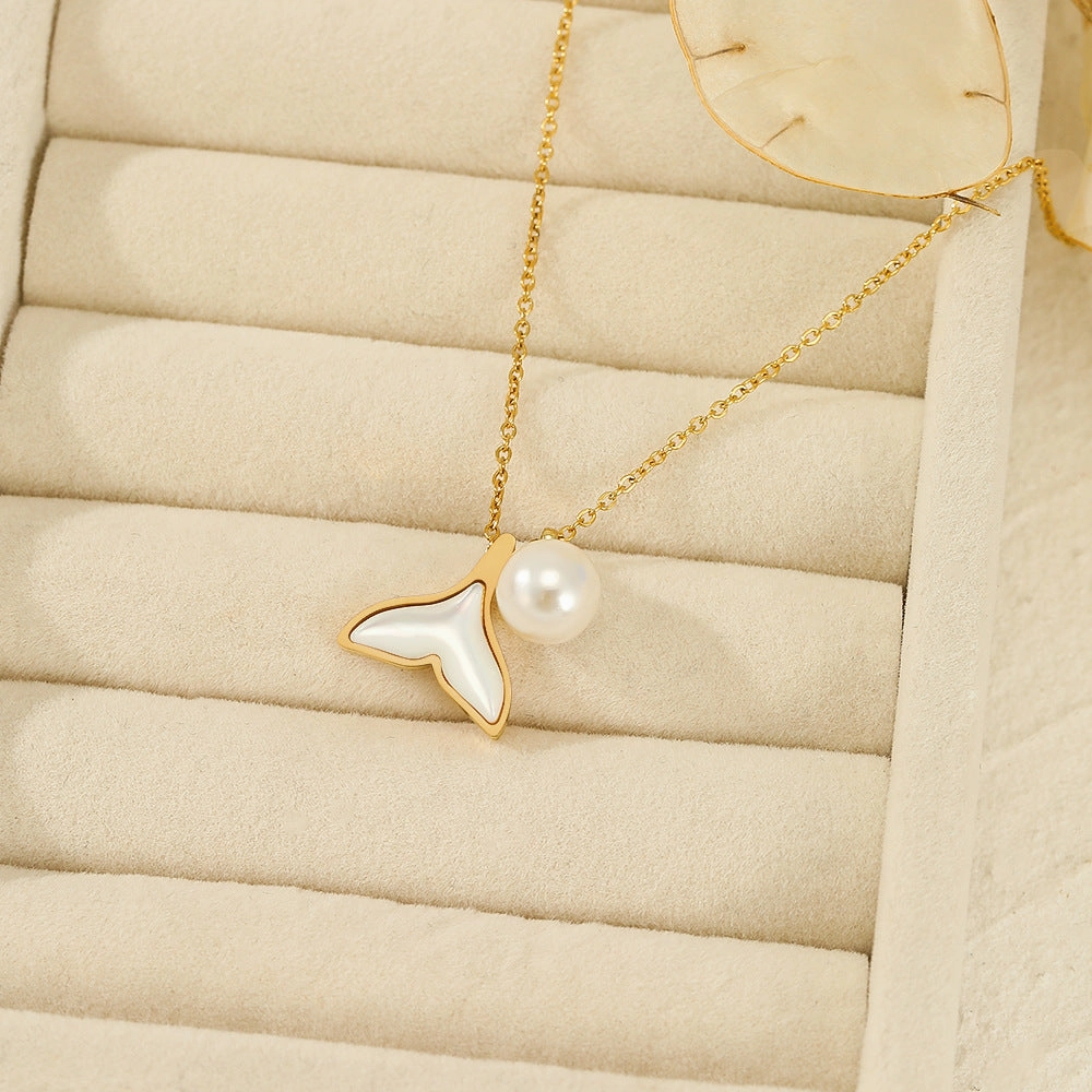 Wholesale Mermaid Tail Pearl Pendant Stainless Steel Necklace