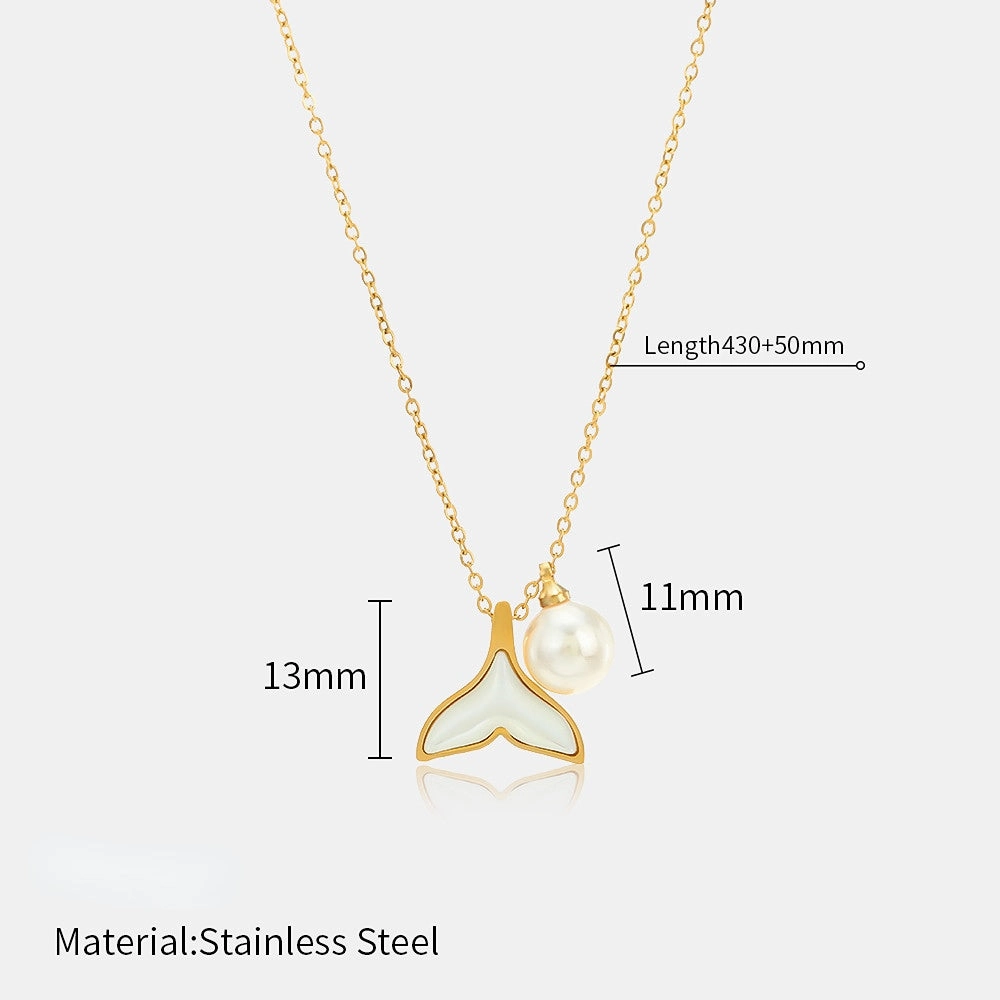 Wholesale Mermaid Tail Pearl Pendant Stainless Steel Necklace