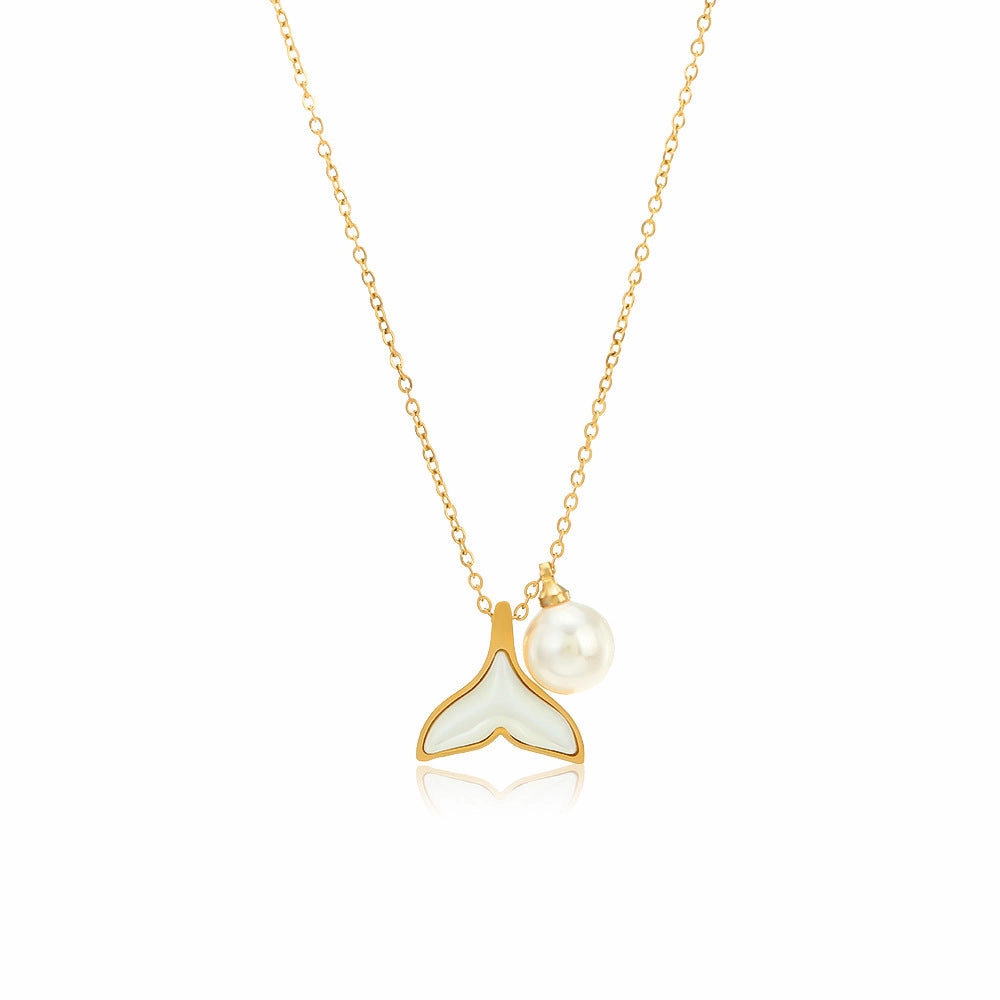 Wholesale Mermaid Tail Pearl Pendant Stainless Steel Necklace