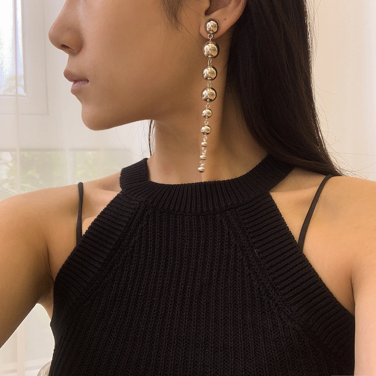 Wholesale Metal Beaded Statement Geometric Earrings