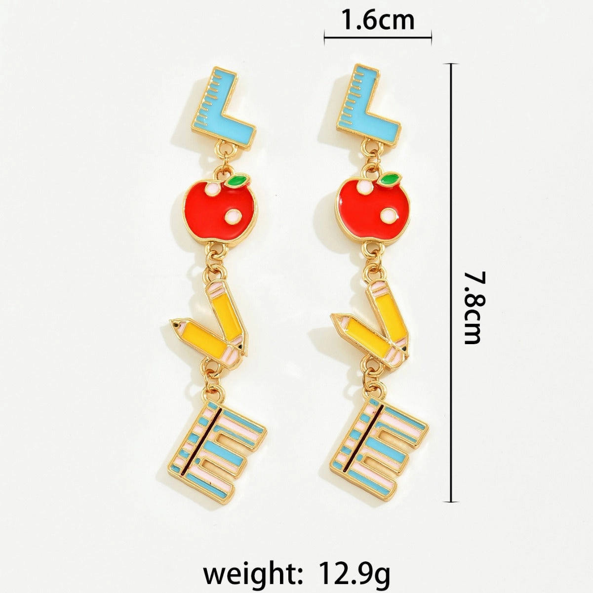 Wholesale Metal Dripping Oil Campus Style LOVE Teachers Day Earrings