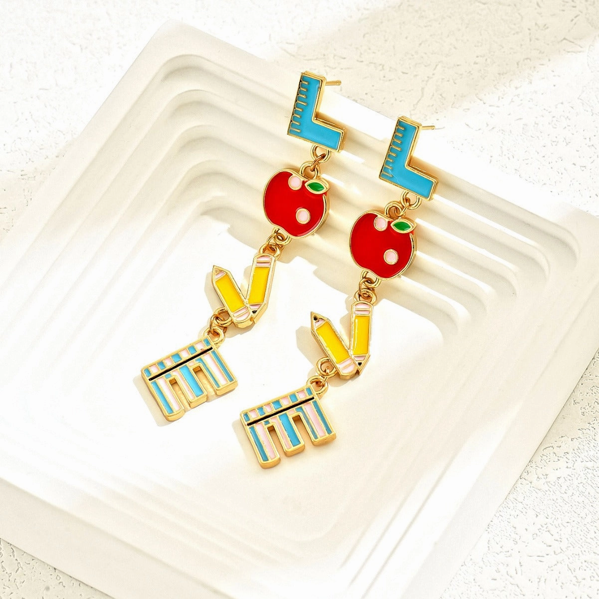 Wholesale Metal Dripping Oil Campus Style LOVE Teachers Day Earrings