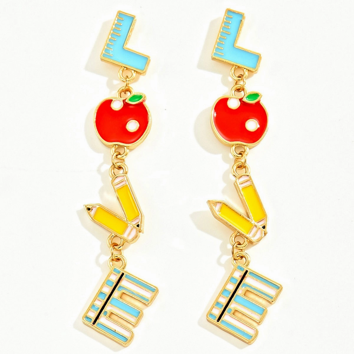 Wholesale Metal Dripping Oil Campus Style LOVE Teachers Day Earrings