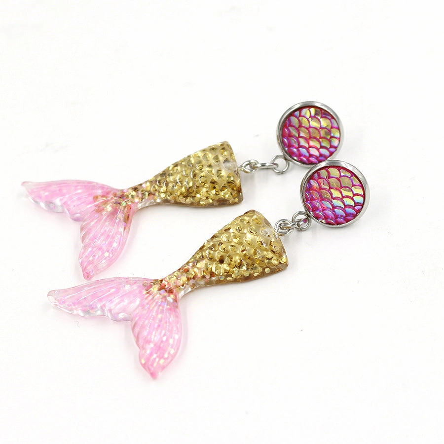 Wholesale Metal Fish Scale Gradient Mermaid Tail Earrings