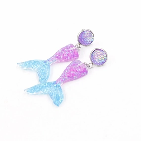 Wholesale Metal Fish Scale Gradient Mermaid Tail Earrings