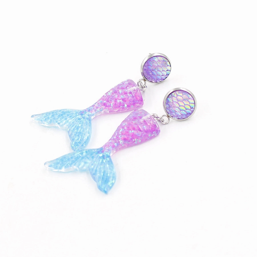 Wholesale Metal Fish Scale Gradient Mermaid Tail Earrings