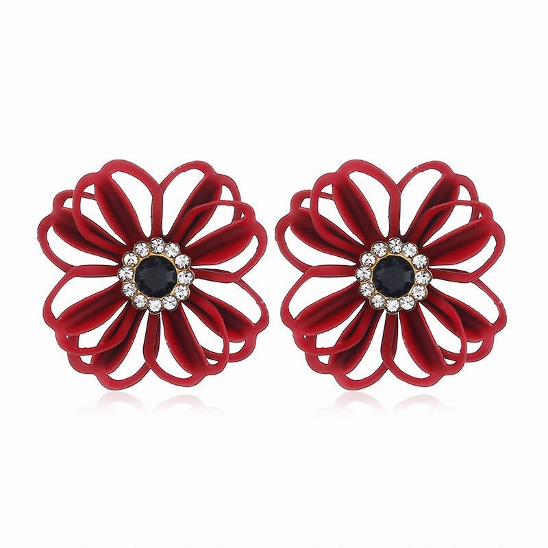 Wholesale Metal Flowers Openwork Diamond Earrings