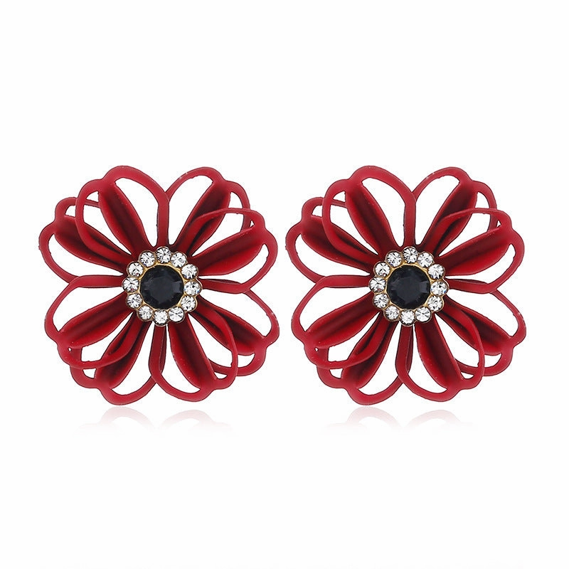 Wholesale Metal Flowers Openwork Diamond Earrings