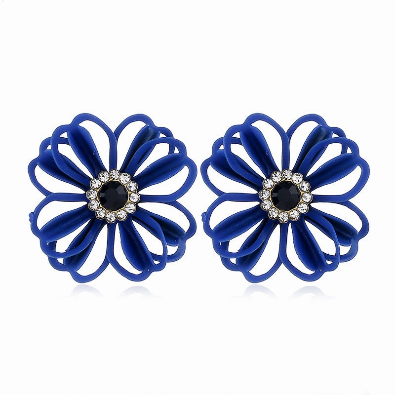 Wholesale Metal Flowers Openwork Diamond Earrings