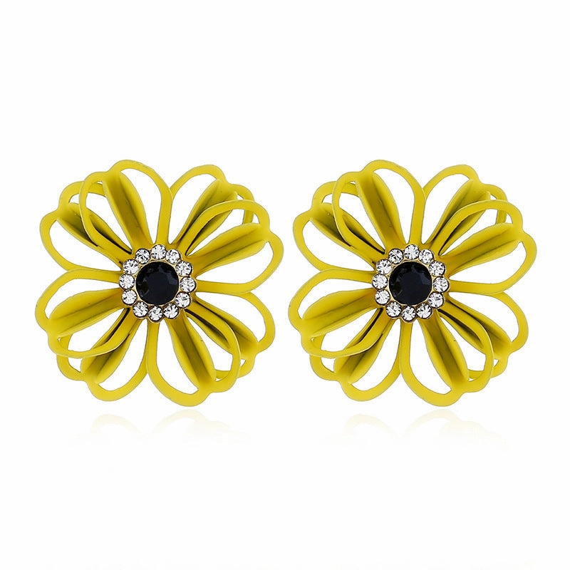 Wholesale Metal Flowers Openwork Diamond Earrings
