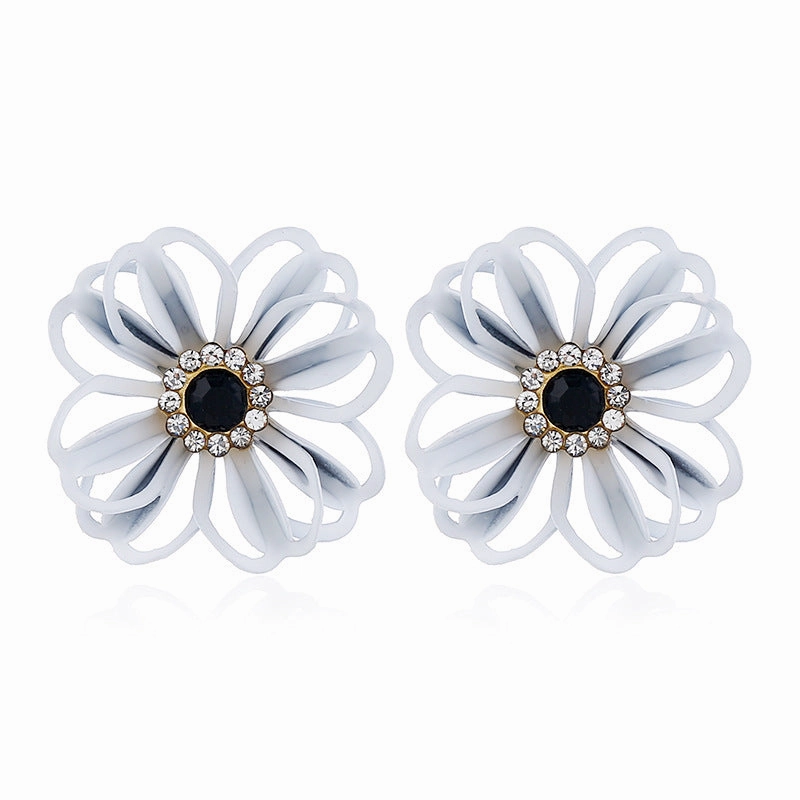 Wholesale Metal Flowers Openwork Diamond Earrings