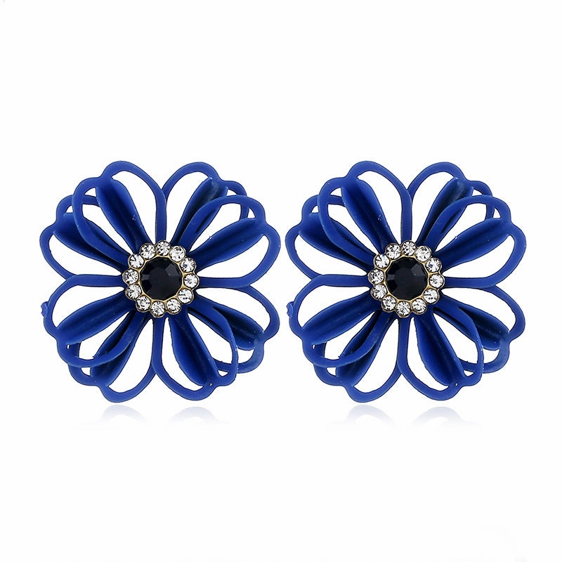 Wholesale Metal Flowers Openwork Diamond Earrings