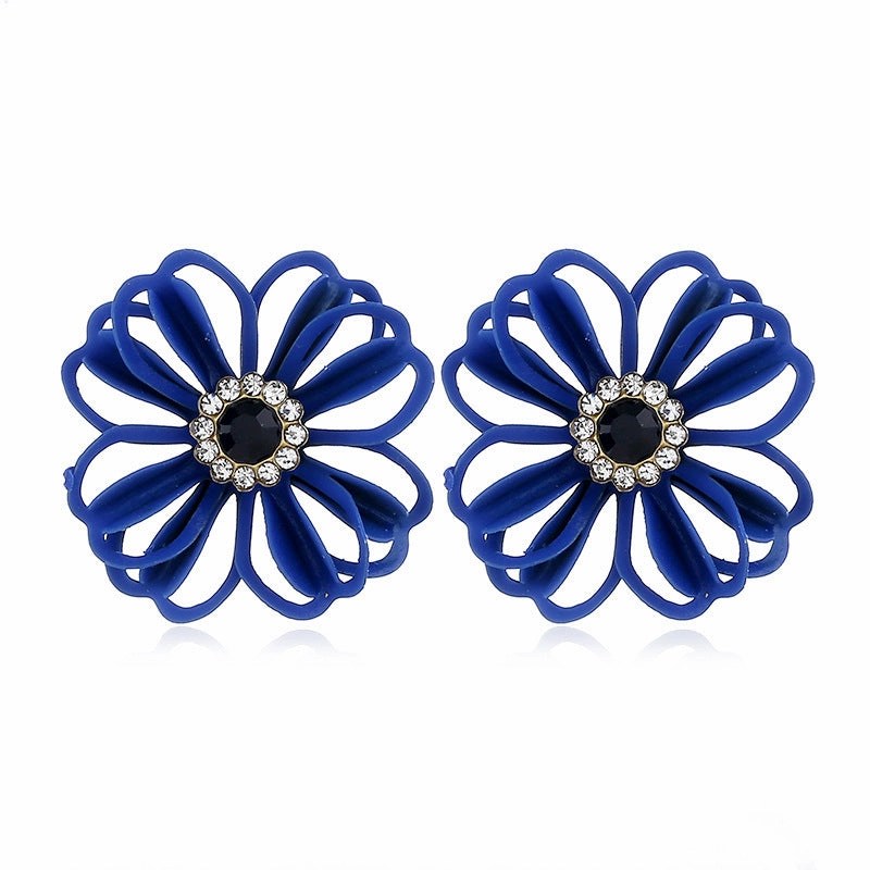 Wholesale Metal Flowers Openwork Diamond Earrings