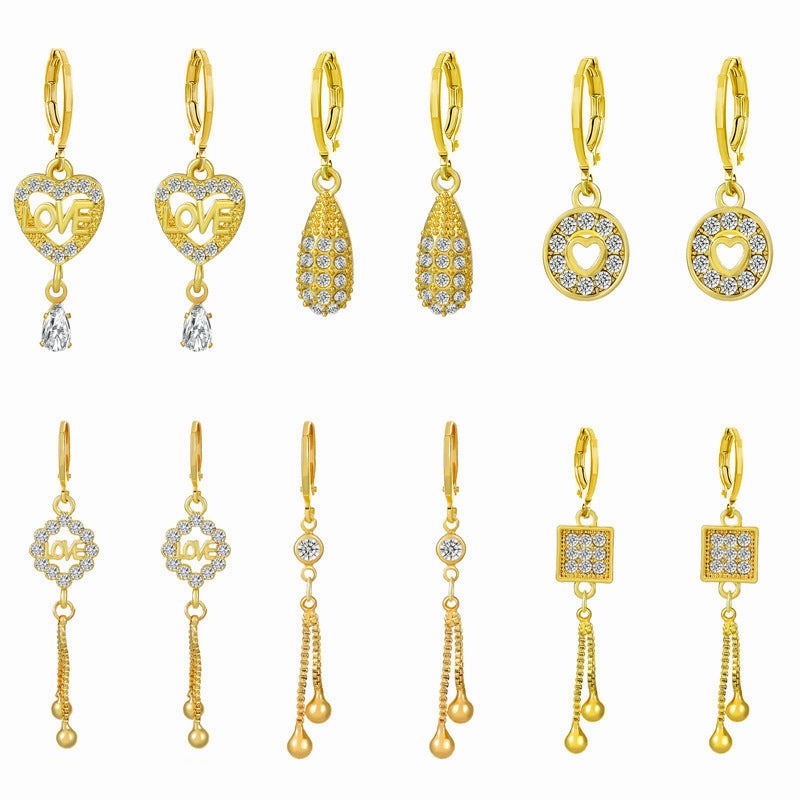Wholesale Metal Geometric Alphabet Heart Alloy Earrings
