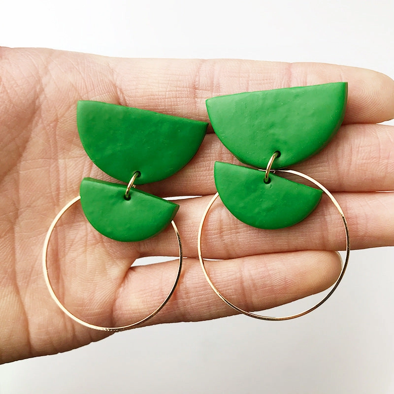 Wholesale Metal Geometric Handmade Polymer Pottery Simple Half Moon Earrings