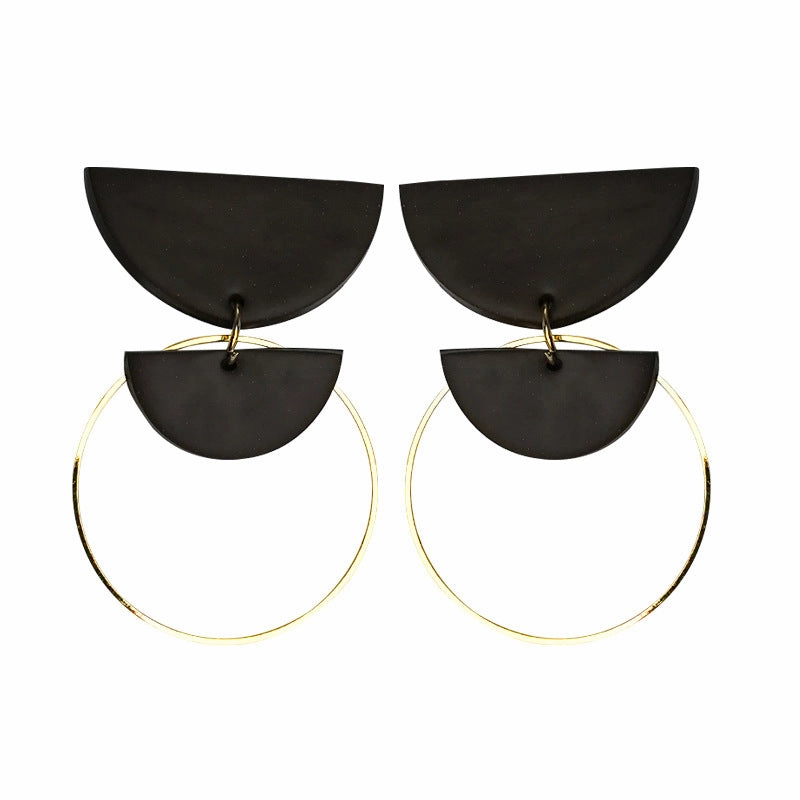 Wholesale Metal Geometric Handmade Polymer Pottery Simple Half Moon Earrings