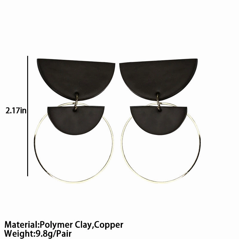 Wholesale Metal Geometric Handmade Polymer Pottery Simple Half Moon Earrings