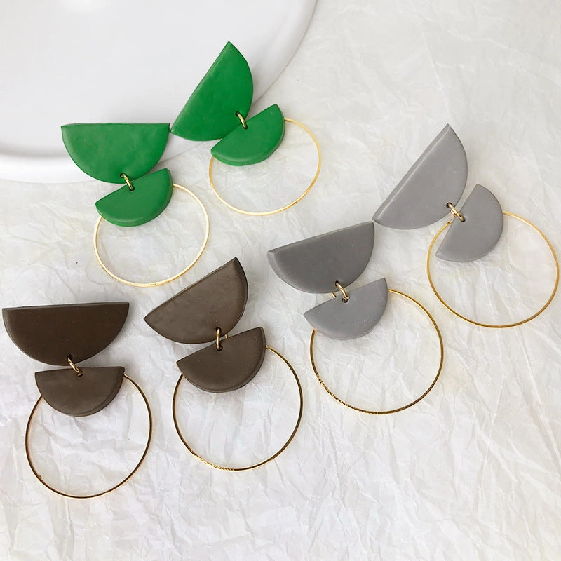 Wholesale Metal Geometric Handmade Polymer Pottery Simple Half Moon Earrings