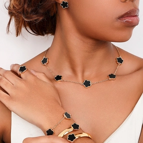 Wholesale Metal New Five Leaf Clover Flower Bracelet Necklace Earrings Ring Jewelry suit