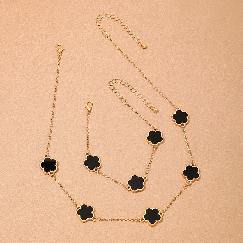 Wholesale Metal New Five Leaf Clover Flower Bracelet Necklace Earrings Ring Jewelry suit