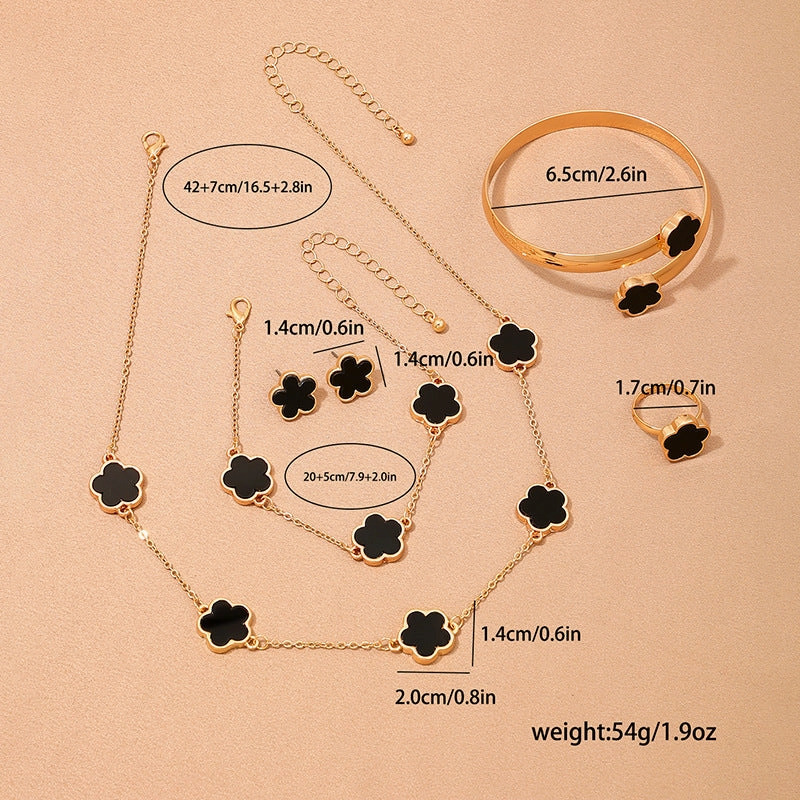 Wholesale Metal New Five Leaf Clover Flower Bracelet Necklace Earrings Ring Jewelry suit