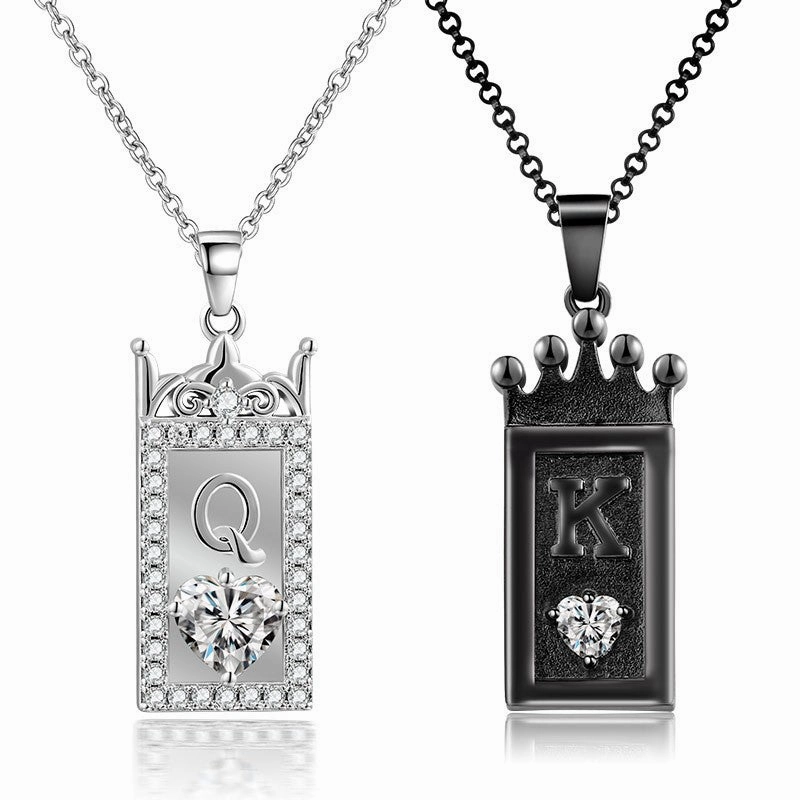 Wholesale Metal Queen Crown Diamond Heart Love Couple Necklace