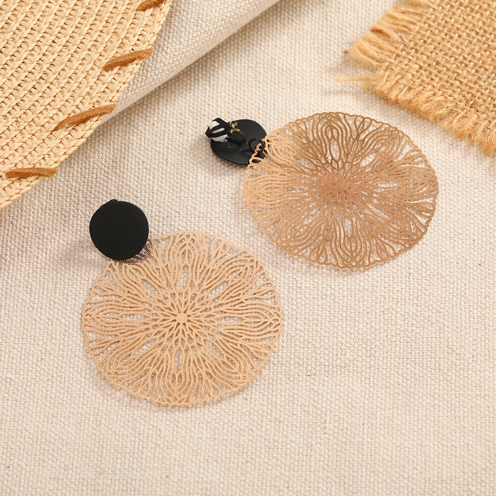 Wholesale Metal Round Hollow Carved Earrings