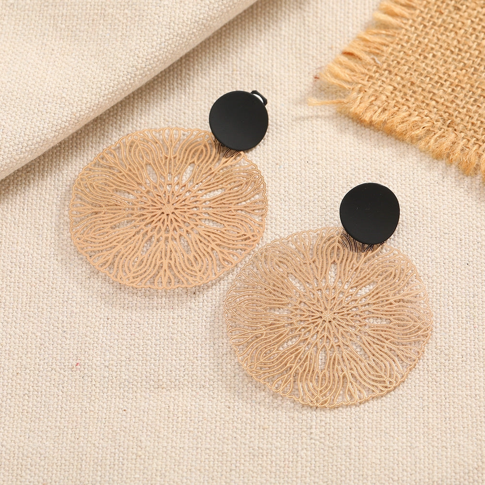 Wholesale Metal Round Hollow Carved Earrings
