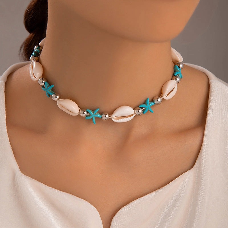 Wholesale Metal Shell Beaded Pendant Single Layer Necklace