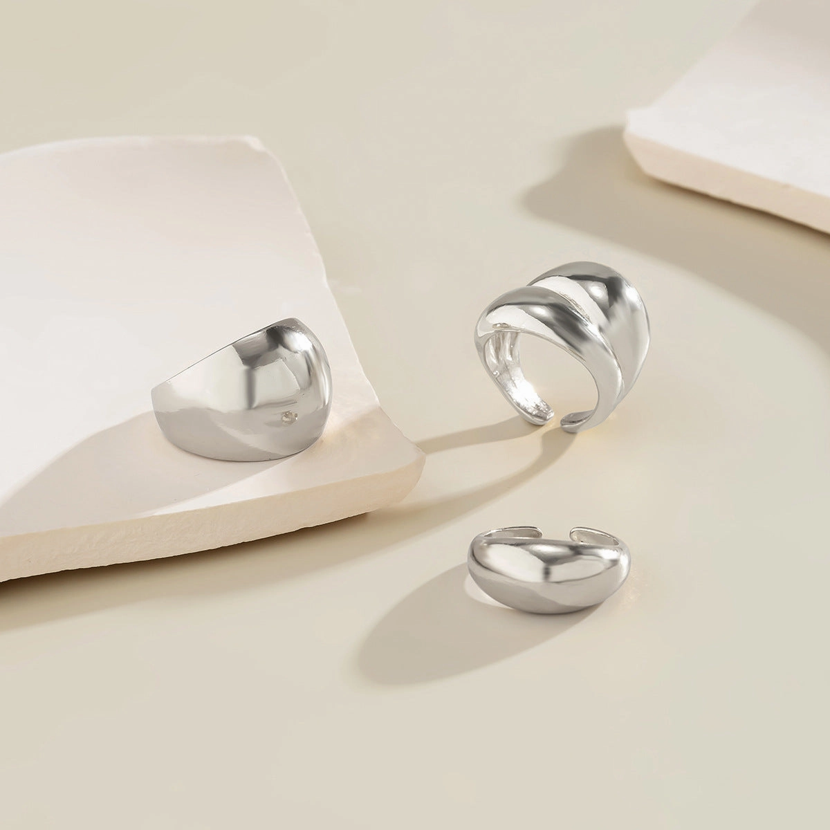 Wholesale Metal Texture Glossy Exaggerated Geometric Opening Ring Set