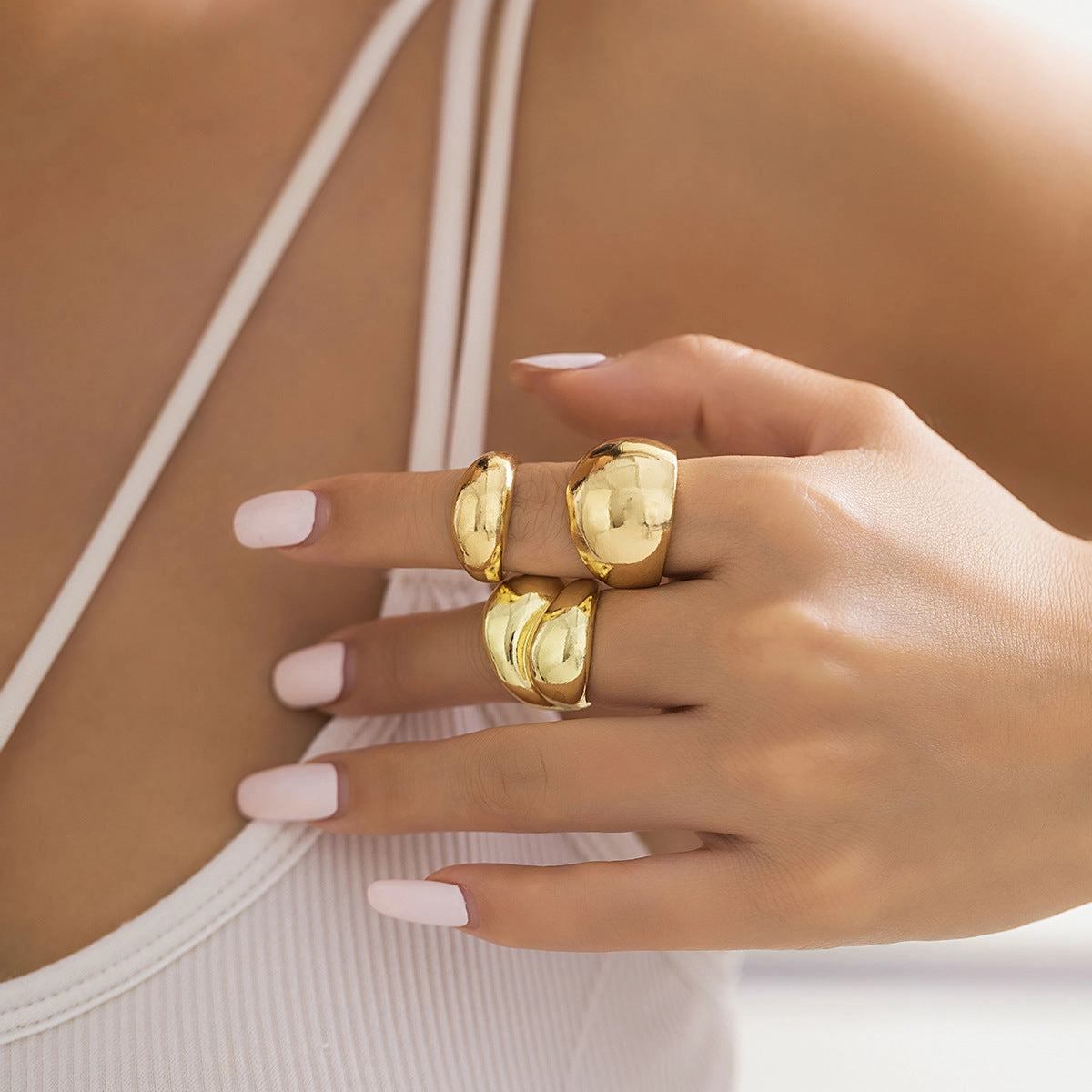 Wholesale Metal Texture Glossy Exaggerated Geometric Opening Ring Set