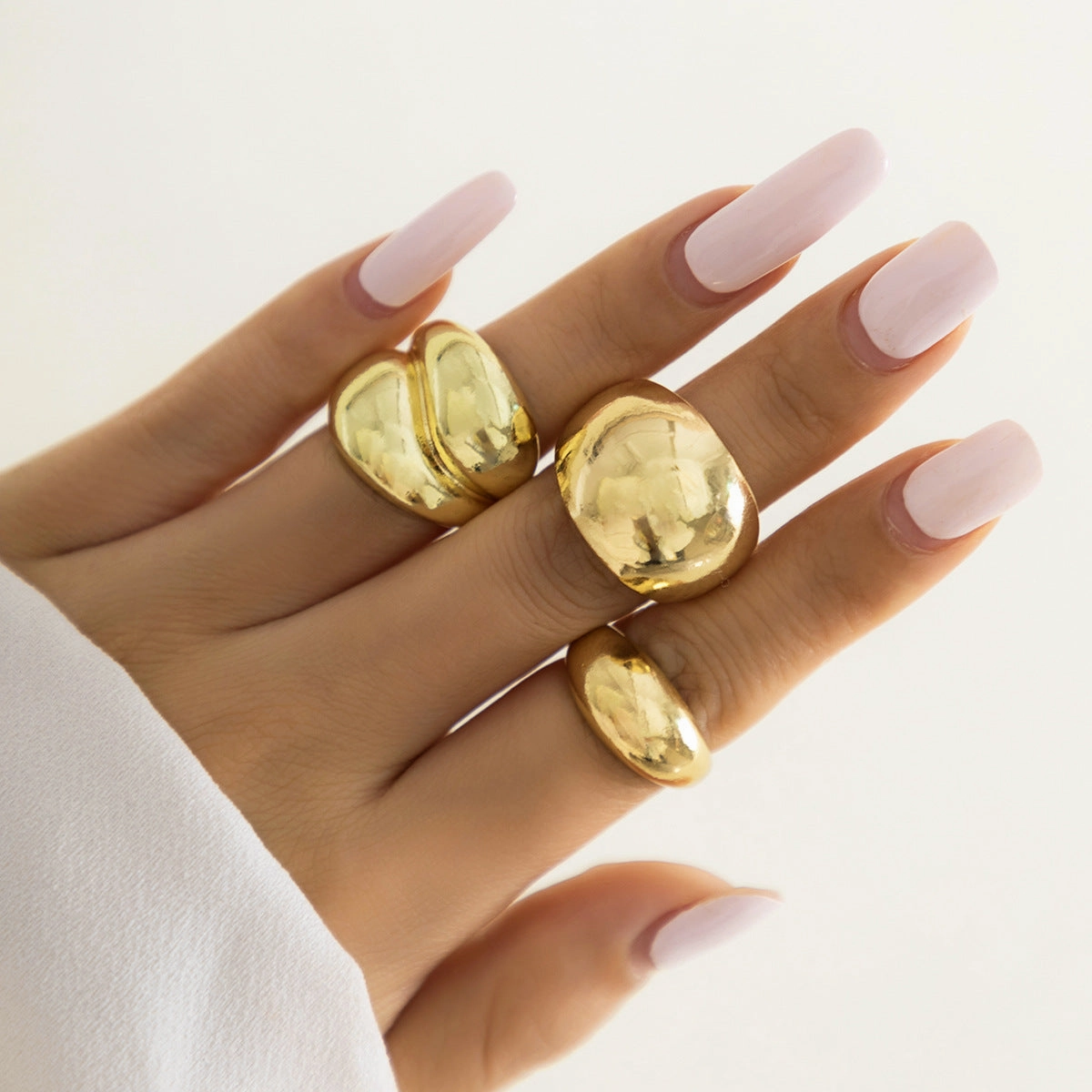 Wholesale Metal Texture Glossy Exaggerated Geometric Opening Ring Set