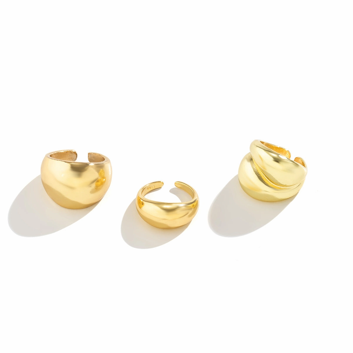 Wholesale Metal Texture Glossy Exaggerated Geometric Opening Ring Set