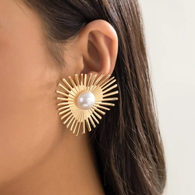 Wholesale Metal Wind Retro Geometric Heart Burr Earrings