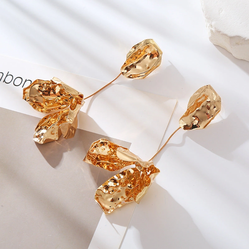 Wholesale Metallic Flower and Leaf Earrings