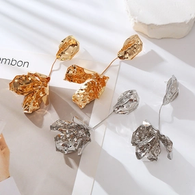Wholesale Metallic Flower and Leaf Earrings