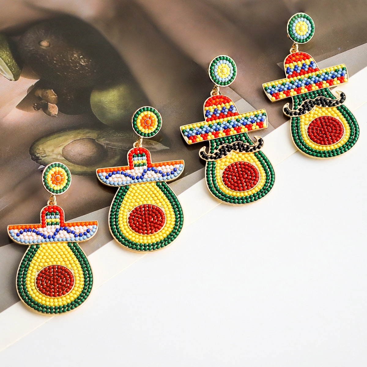 Wholesale Mexican Cactus Avocado Colorful Handmade Rice Beads Earrings