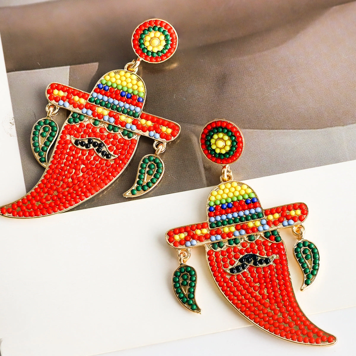Wholesale Mexican Cactus Avocado Colorful Handmade Rice Beads Earrings