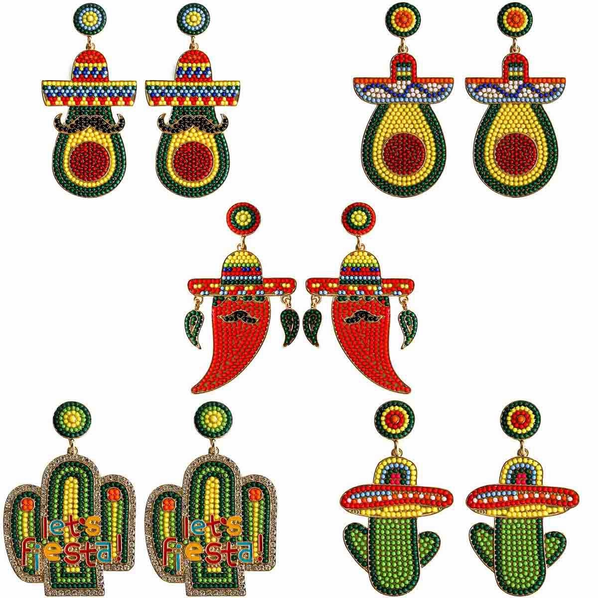 Wholesale Mexican Cactus Avocado Colorful Handmade Rice Beads Earrings